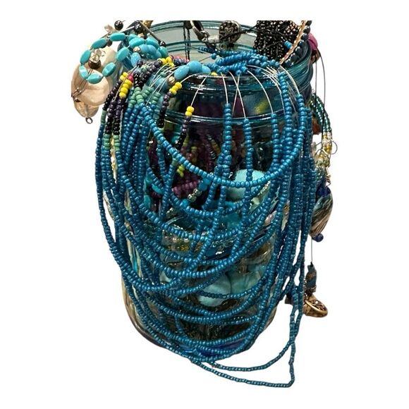 Estate vintage to now Jewlery mystery blue jar wearable,  craftable mix lot - Picture 2 of 16